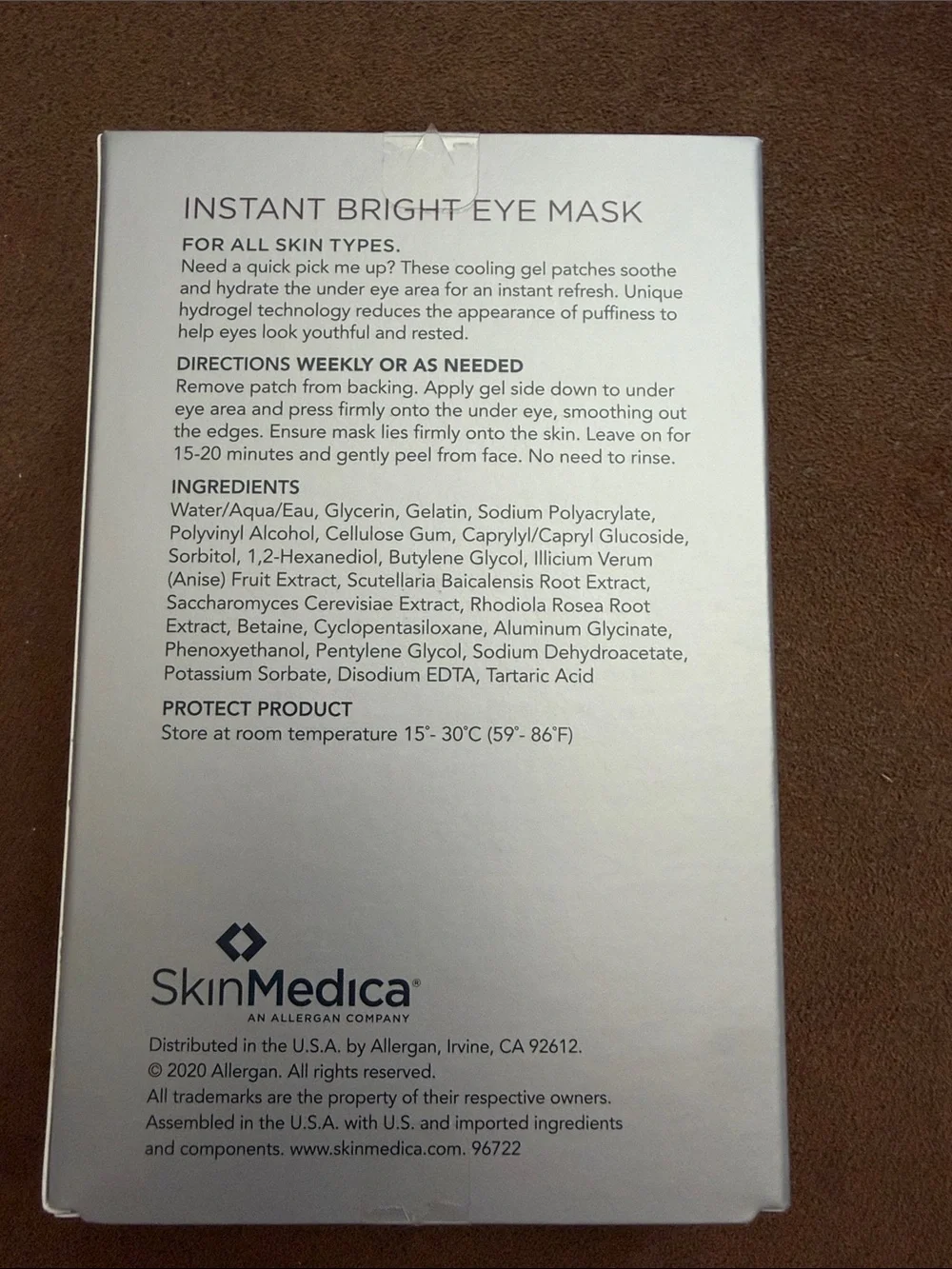 SkinMedica Instant Bright Eye Mask - Silver. 6 sets of 2 patches New/Sealed Box